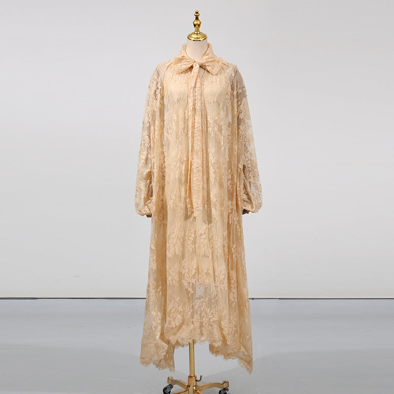 Embroidered Heavy-duty Long-sleeve Loose Ruffle Dress